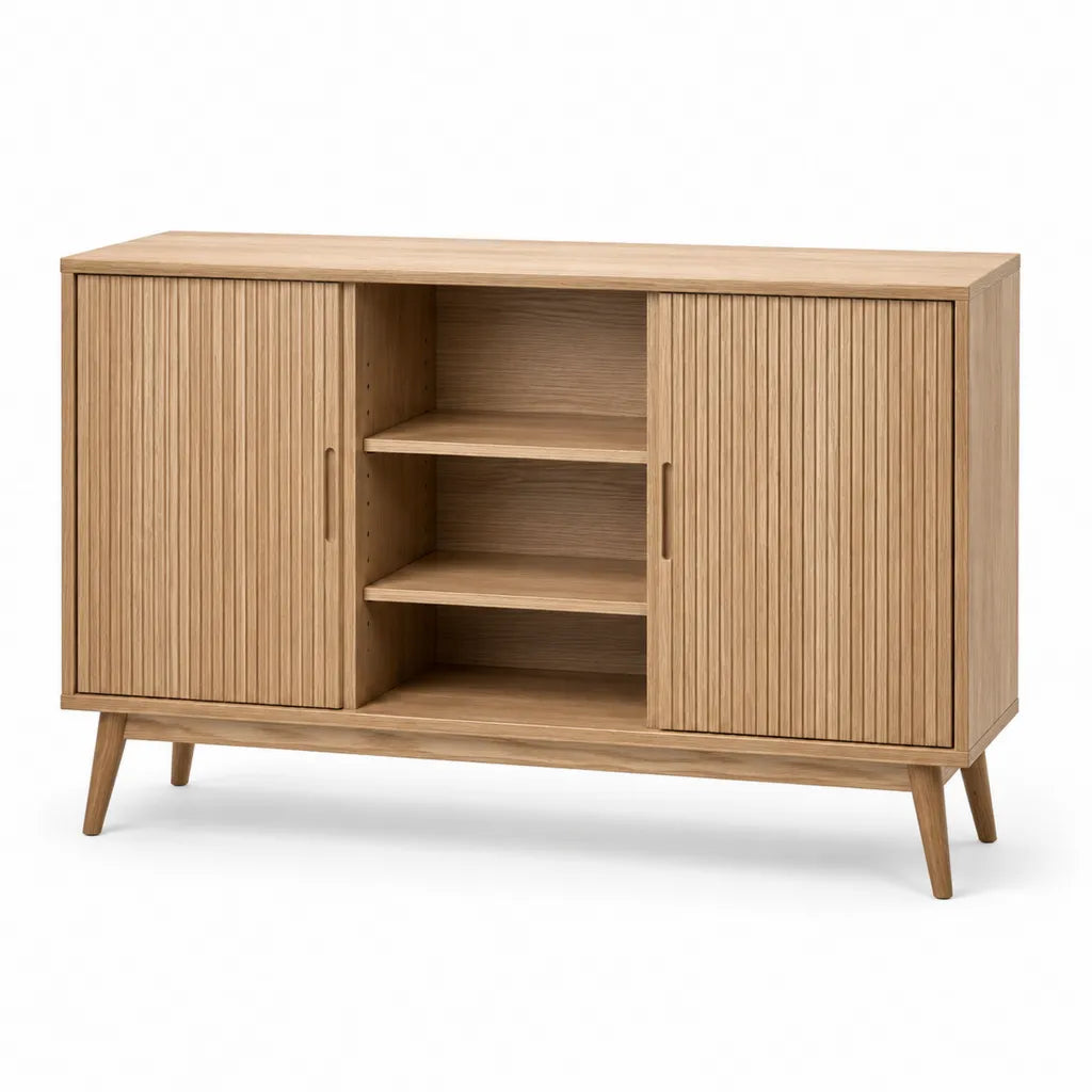Credenza da sala da pranzo rettangolare 120 x 40 x 85 cm in MDF impiallacciato rovere naturale con ante scorrevoli