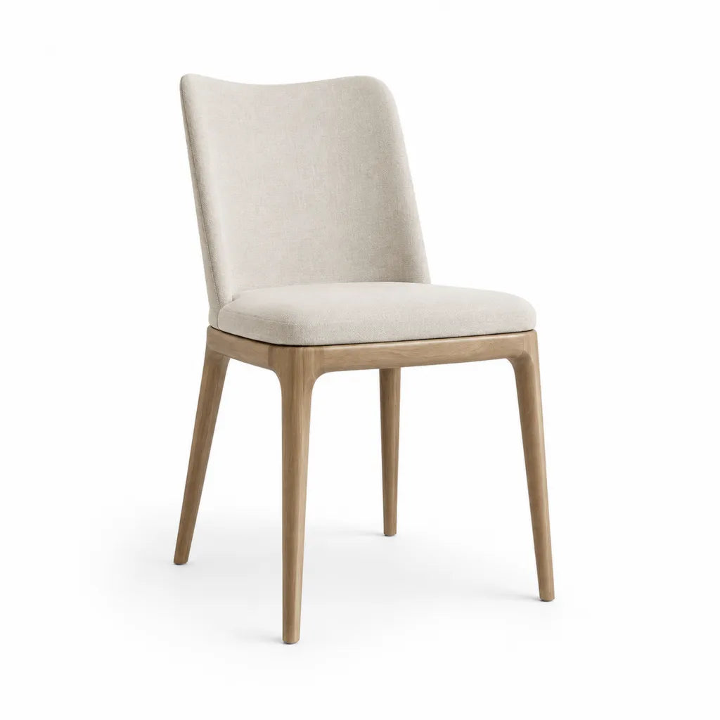 Sedia da pranzo imbottita in poliestere con gambe in legno massello beige 48 x 56 x 85 cm