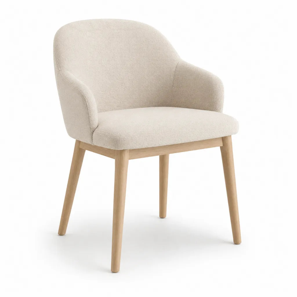 Sedia da pranzo con braccioli 58 x 60 x 82 cm in poliestere e legno massello di rovere beige