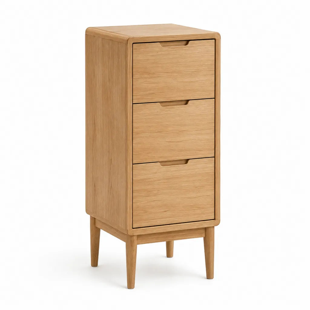 Cassettiera stretta 3 cassetti in rovere rettangolare naturale 45 x 35 x 100 cm