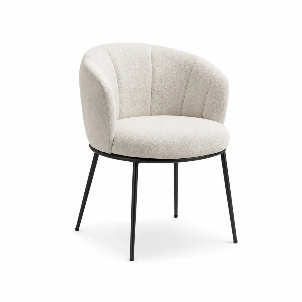Sedia da pranzo imbottita con braccioli 58 x 60 x 80 cm in poliestere boucle avorio rotonda