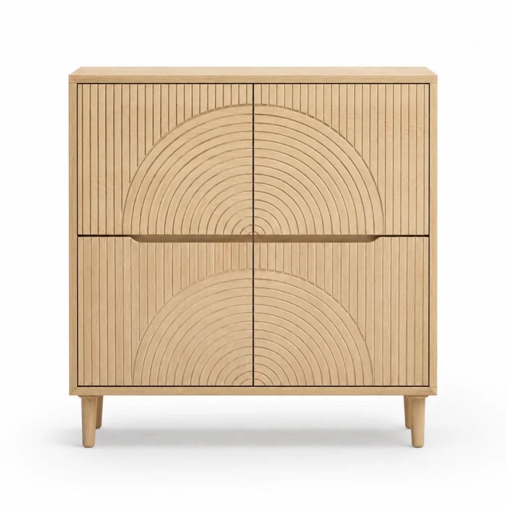 Credenza 4 ante in MDF impiallacciato rovere rettangolare naturale 90 x 40 x 100 cm