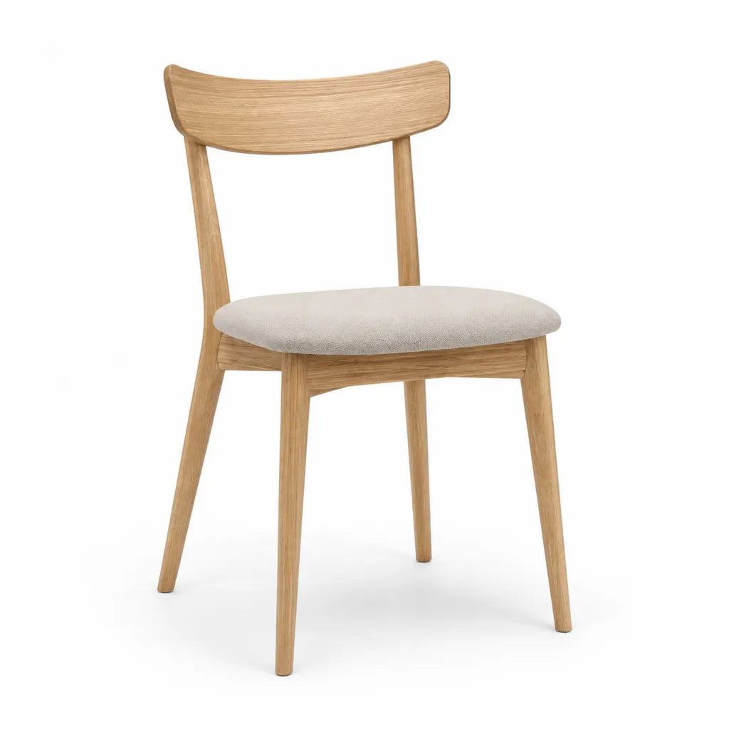 Sedia da pranzo in rovere massello con seduta imbottita beige 46 x 52 x 78 cm