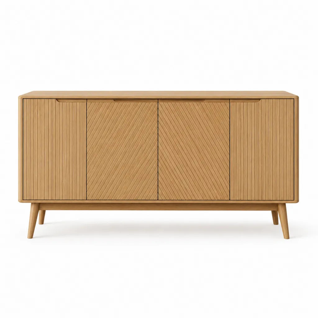 Credenza da sala da pranzo a 4 ante in MDF impiallacciato rovere 180 x 40 x 80 cm naturale