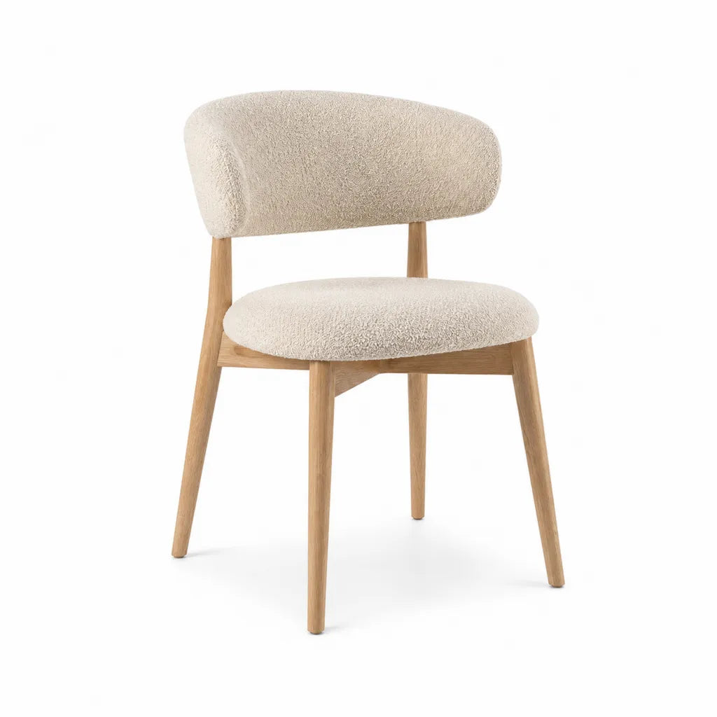 Sedia da pranzo imbottita 52 x 56 x 78 cm in rovere massello e boucle di poliestere beige naturale