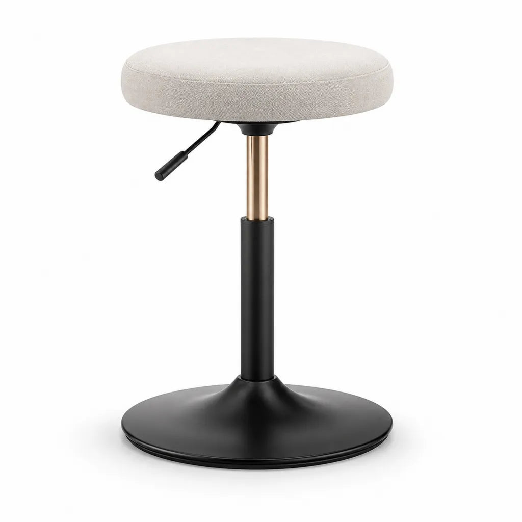Sgabello da bar regolabile rotondo in poliestere beige con base in acciaio nero Ø 41 x 48-63 cm