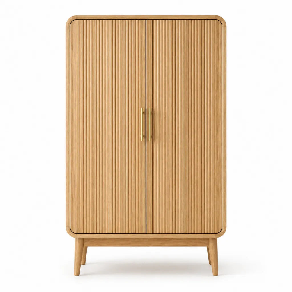 Credenza alta a 2 ante in MDF impiallacciato rovere rettangolare naturale 90 x 45 x 180 cm