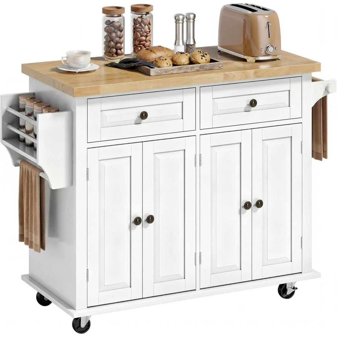 Credenze mobili Carrello da Cucina con Ruote Isola Cucina 111x44.5x82.5 cm Bianco