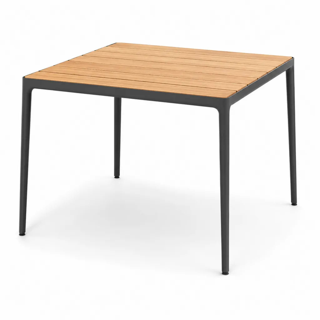 Tavolo da giardino quadrato 90 x 90 x 75 cm in alluminio e legno massello di acacia nero e naturale