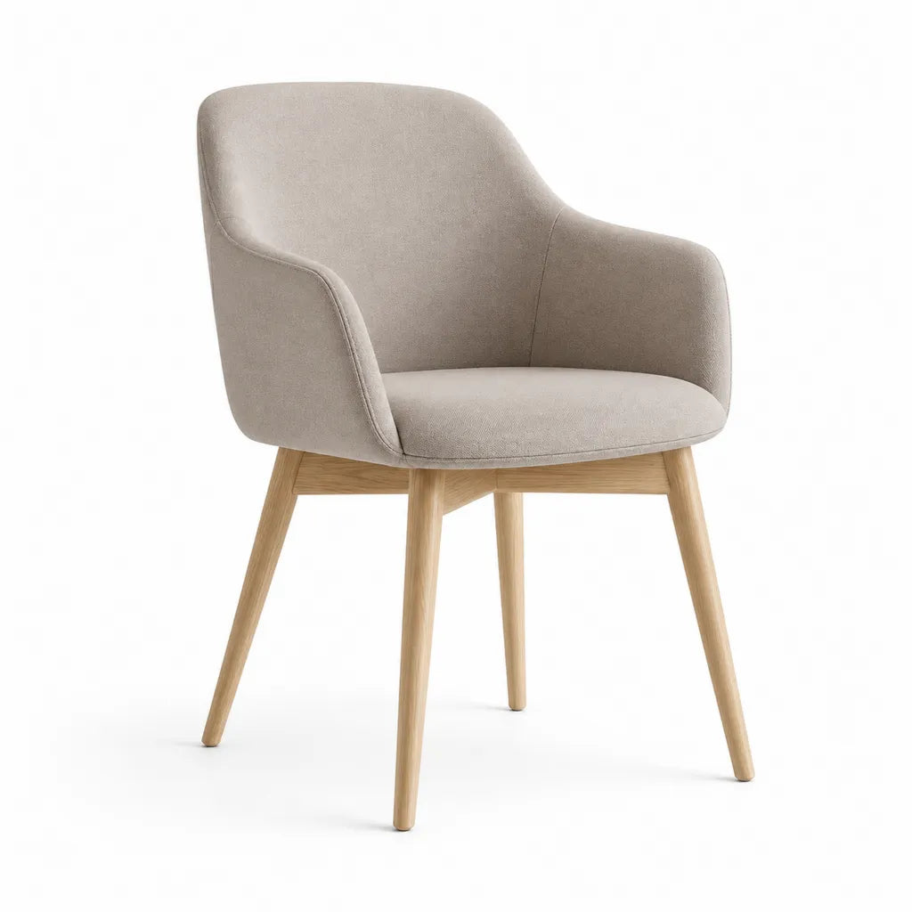 Sedia da pranzo imbottita con braccioli in poliestere e rovere beige 58 x 60 x 82 cm