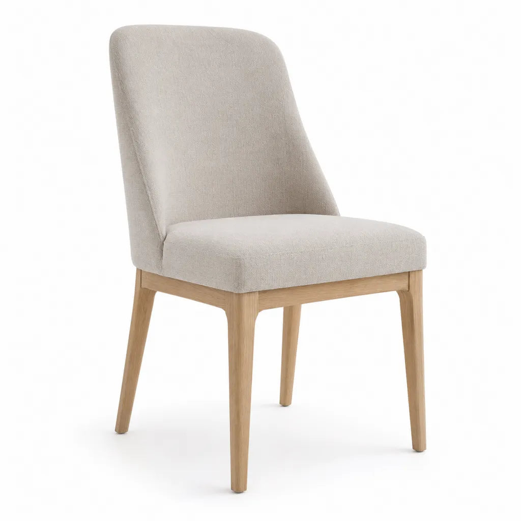 Sedia da pranzo imbottita con schienale alto in poliestere beige e rovere massello 48 x 60 x 88 cm