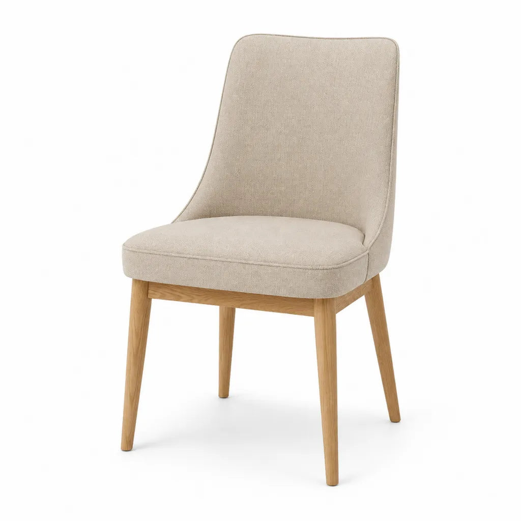 Sedia da pranzo imbottita in poliestere con gambe in legno massello di quercia beige 49 x 60 x 90 cm