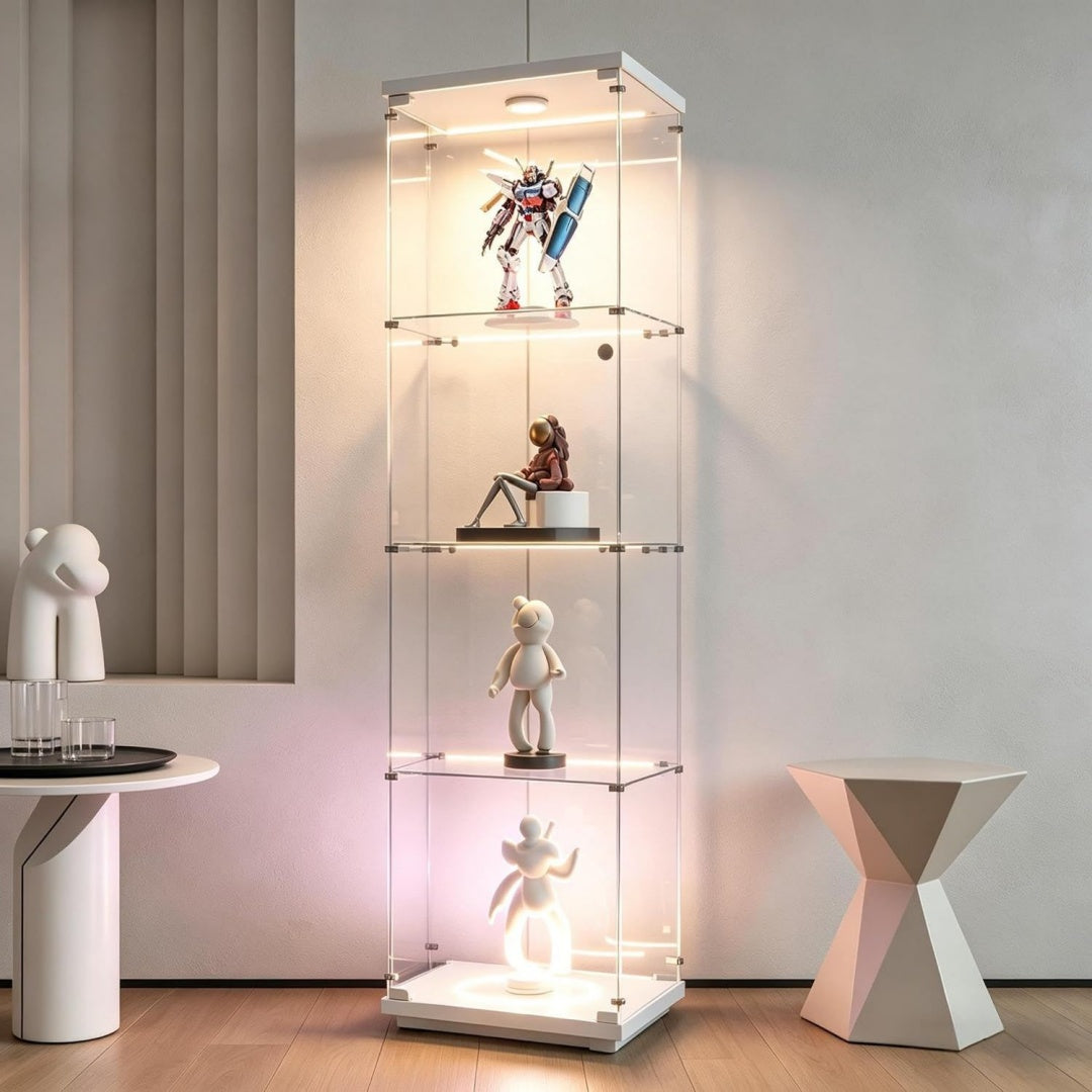 Armadio Vetrina in vetro a 4 strati per collezione con LED, vetrina moderna con 4 r
