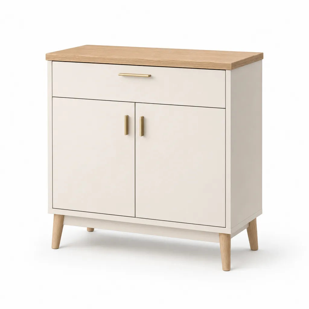 Credenza 2 ante con cassetto in MDF rettangolare crema rovere naturale 80 x 40 x 90 cm