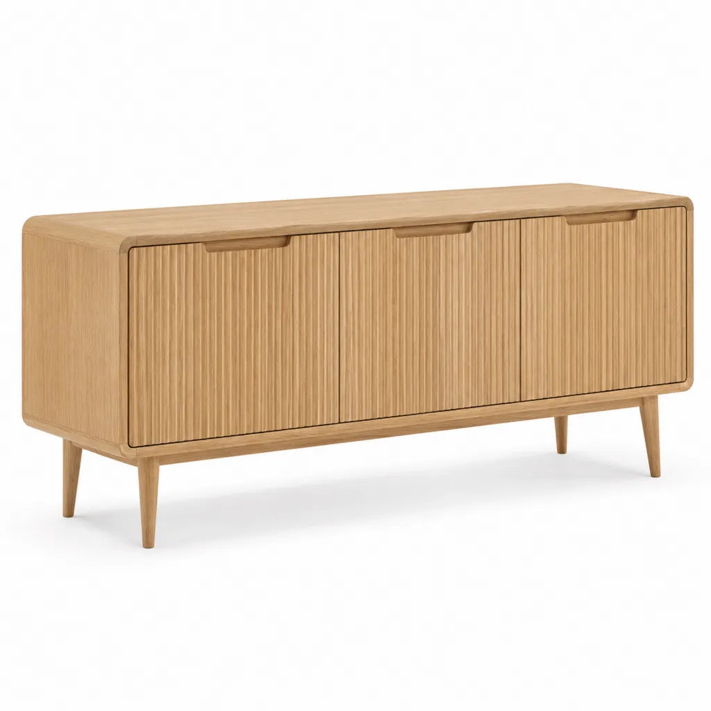 Credenza 4 ante in MDF impiallacciato rovere rettangolare naturale 160 x 40 x 80 cm