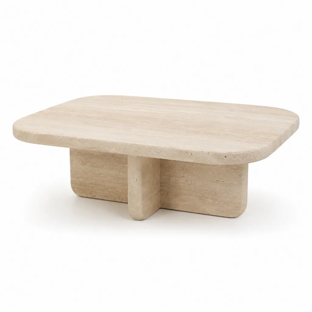 Tavolino da caffe in travertino rettangolare beige 120 x 70 x 35 cm