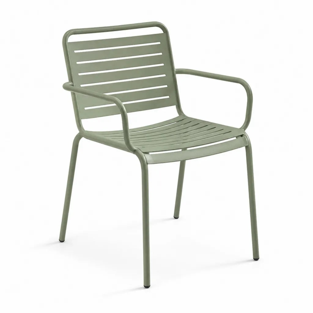 Sedia da giardino con braccioli in acciaio verniciato a polvere verde salvia 55 x 58 x 82 cm