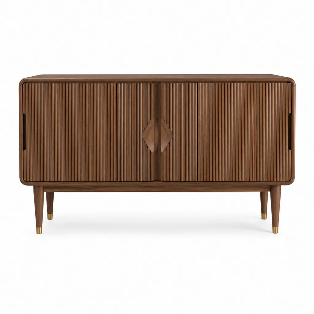 Credenza a 4 ante rettangolare in MDF impiallacciato noce marrone 160 x 45 x 80 cm