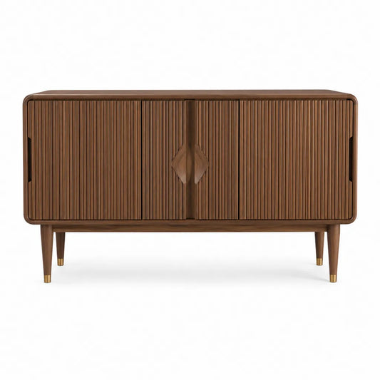 Credenza a 4 ante rettangolare in MDF impiallacciato noce marrone 160 x 45 x 80 cm