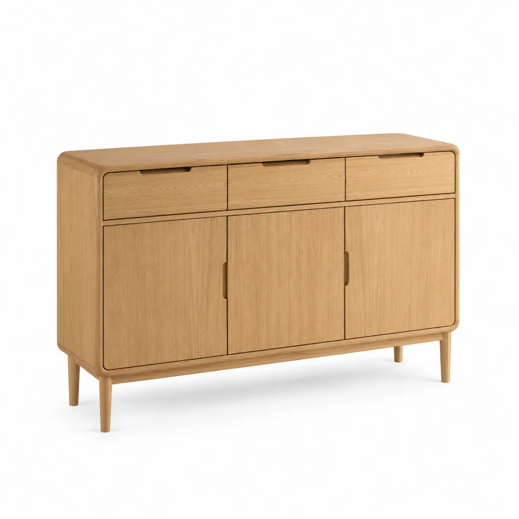 Credenza 3 ante e 3 cassetti in MDF impiallacciato rovere rettangolare naturale 160 x 40 x 85 cm