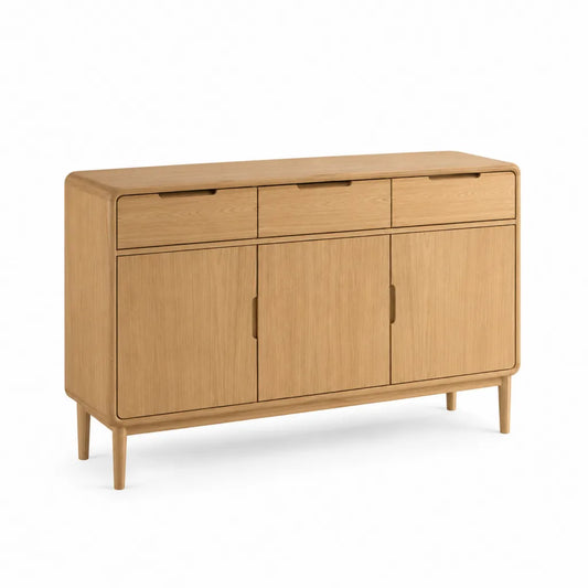 Credenza 3 ante e 3 cassetti in MDF impiallacciato rovere rettangolare naturale 160 x 40 x 85 cm