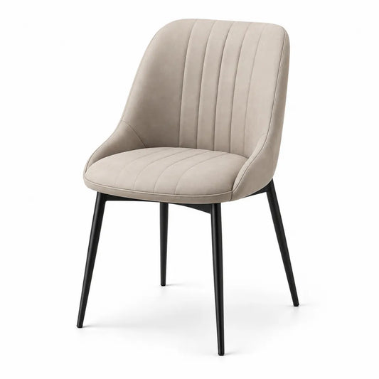Sedia da pranzo imbottita in velluto di poliestere beige con gambe in acciaio nero 56 x 61 x 84 cm