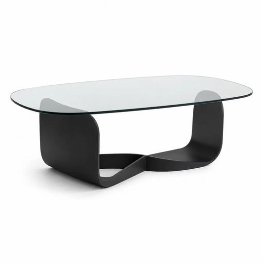 Tavolino da caffe ovale 120 x 60 x 40 cm in vetro temprato trasparente e acciaio nero