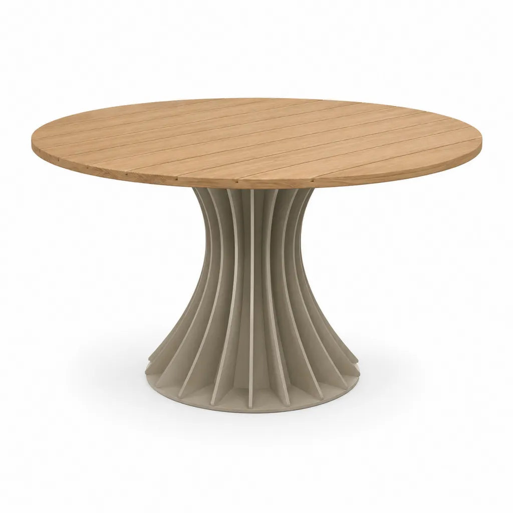 Tavolo da giardino rotondo Ø 120 x 75 cm in legno massello e cemento beige naturale
