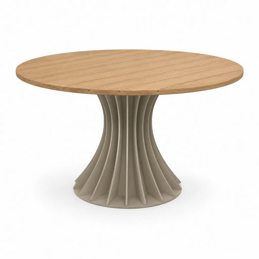 Tavolo da giardino rotondo Ø 120 x 75 cm in legno massello e cemento beige naturale