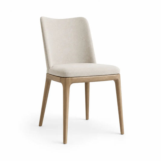 Sedia da pranzo imbottita in poliestere con gambe in legno massello beige 48 x 56 x 85 cm
