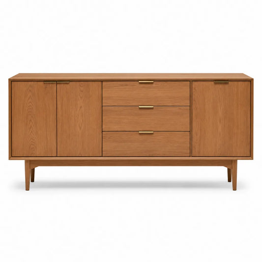 Credenza 3 ante e 3 cassetti 180 x 45 x 85 cm in MDF impiallacciato rovere rettangolare naturale
