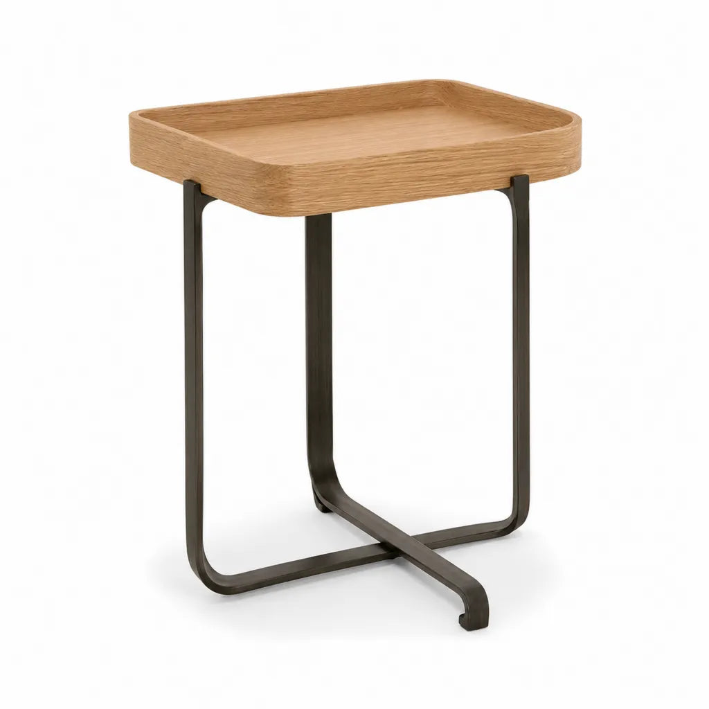 Tavolino da divano con vassoio 45 x 35 x 60 cm in MDF effetto rovere e acciaio rettangolare rovere naturale nero