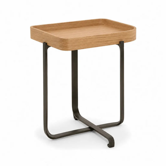 Tavolino da divano con vassoio 45 x 35 x 60 cm in MDF effetto rovere e acciaio rettangolare rovere naturale nero