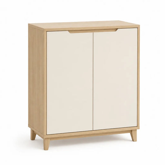 Credenza a due ante rettangolare 80 x 40 x 100 cm in MDF effetto rovere e bianco
