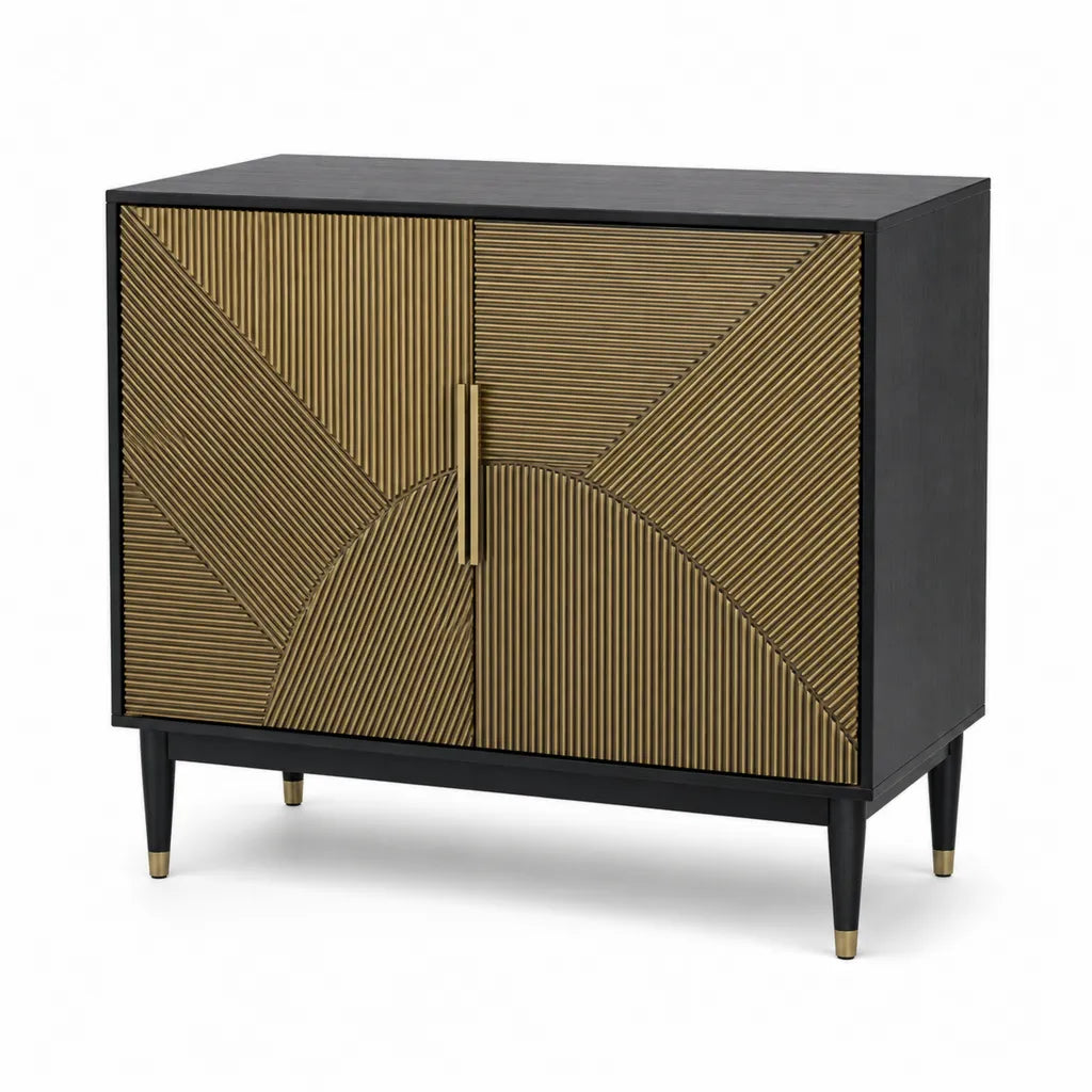 Credenza 2 ante rettangolare in MDF nero e oro 100 x 40 x 90 cm