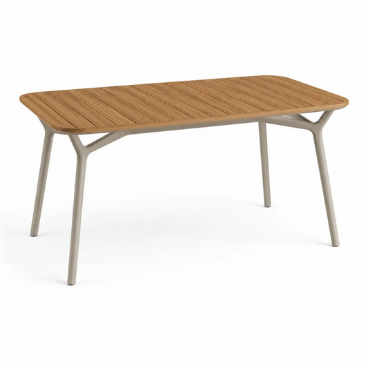 Tavolo da giardino rettangolare 160 x 90 x 75 cm in legno massello di acacia e alluminio tortora naturale