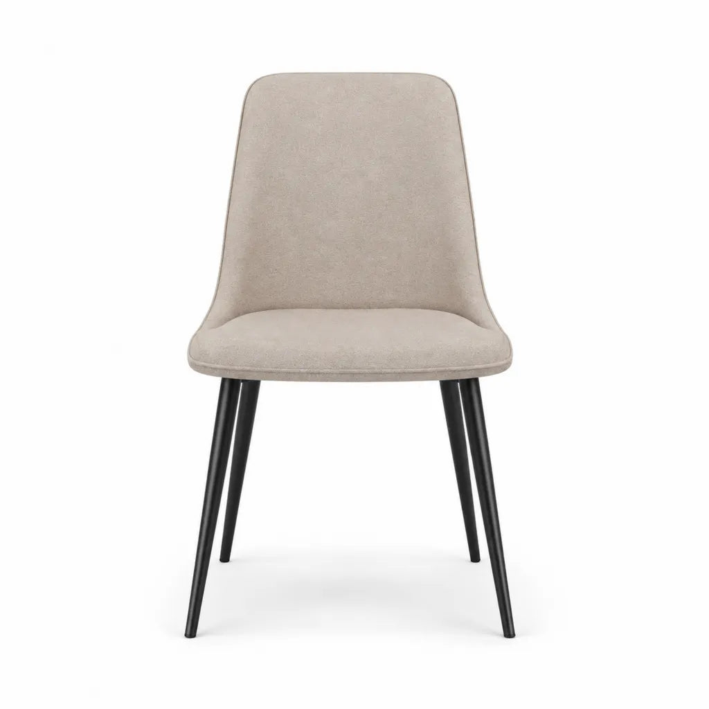 Sedia da pranzo imbottita in poliestere beige con gambe in acciaio nero 46 x 55 x 86 cm
