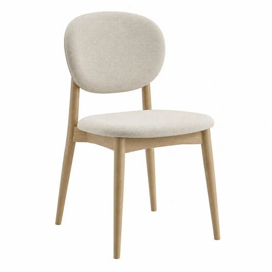 Sedia da pranzo imbottita in rovere massello e poliestere beige naturale 48 x 54 x 78 cm