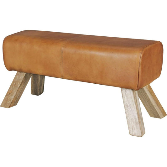 Panca FineBuy Cavallina Panca 90x30x43 cm Vera Pelle Cognac, Legno di Mango