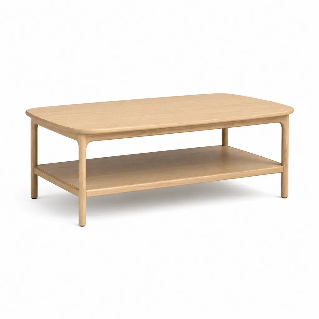 Tavolino da caffe con ripiano in rovere massello rettangolare naturale 120 x 60 x 45 cm