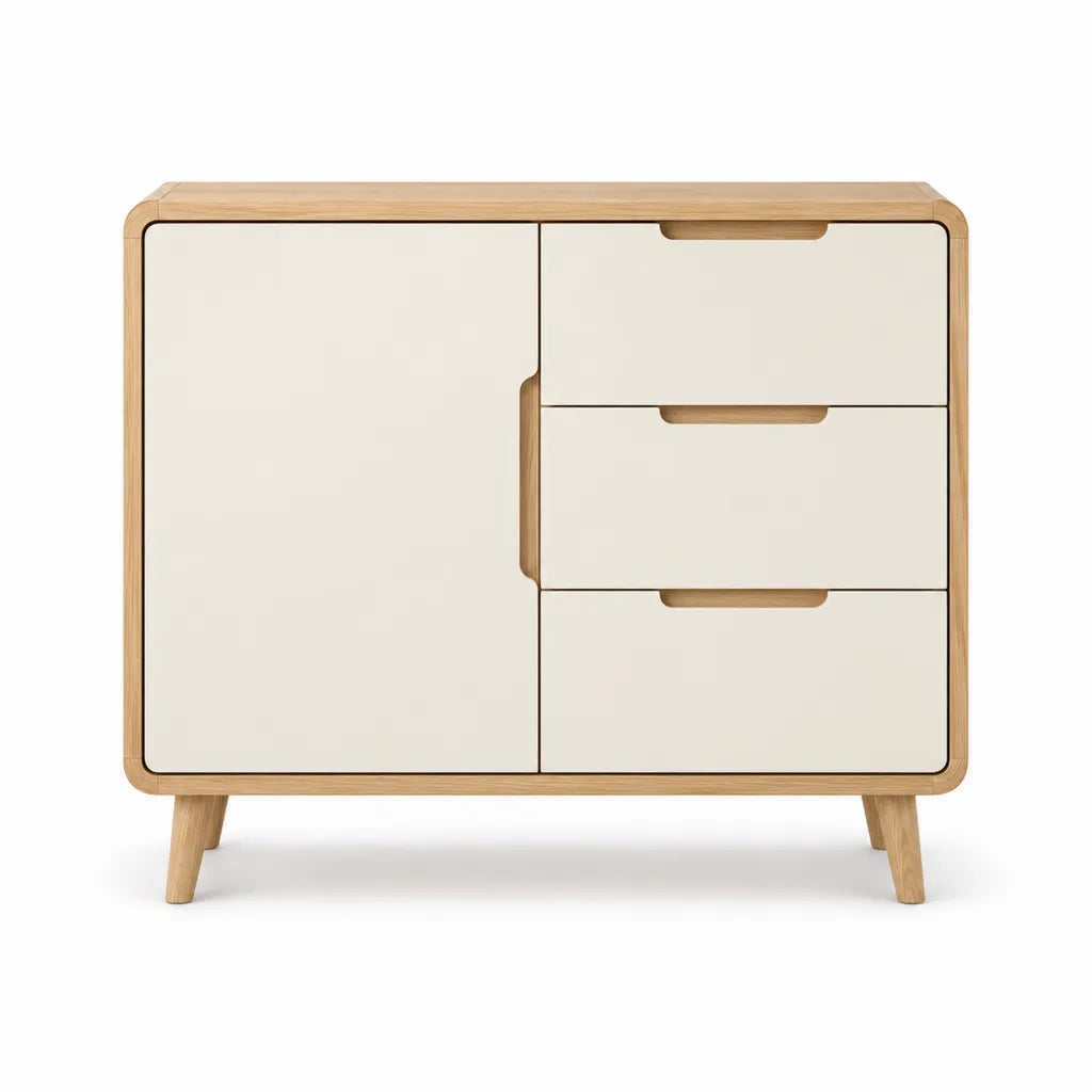 Credenza da sala da pranzo 100 x 40 x 80 cm in legno massello di gomma e MDF bianco naturale