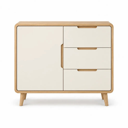 Credenza da sala da pranzo 100 x 40 x 80 cm in legno massello di gomma e MDF bianco naturale