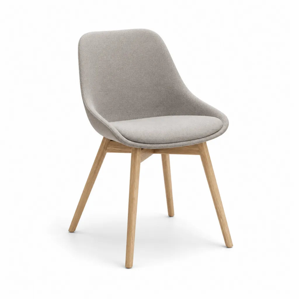 Sedia da pranzo imbottita con schienale curvo in poliestere grigio e gambe in legno massello 48 x 56 x 82 cm
