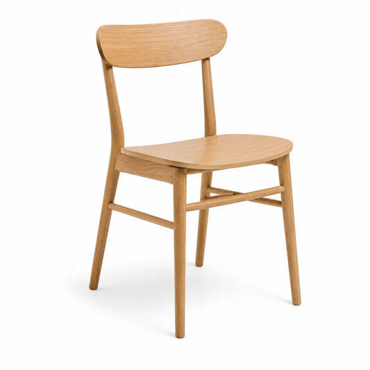 Sedia da pranzo in legno massello di rovere naturale con schienale curvo 45 x 52 x 78 cm