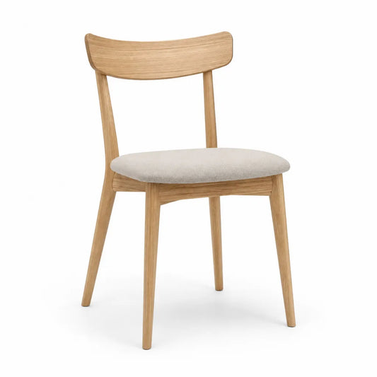 Sedia da pranzo in rovere massello con seduta imbottita beige 46 x 52 x 78 cm