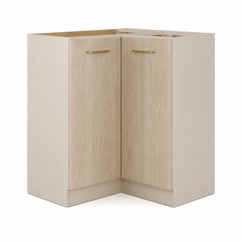 Mobile angolare base cucina a 2 ante in truciolare nobilitato rovere chiaro e avorio 90 x 90 x 82 cm