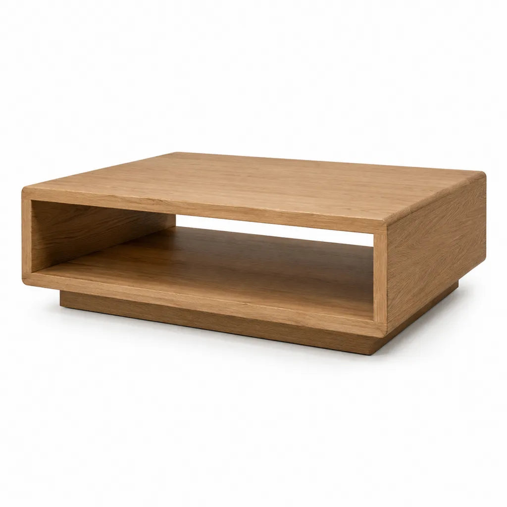 Tavolino da caffe rettangolare con vano a giorno 100 x 60 x 35 cm in MDF impiallacciato rovere naturale
