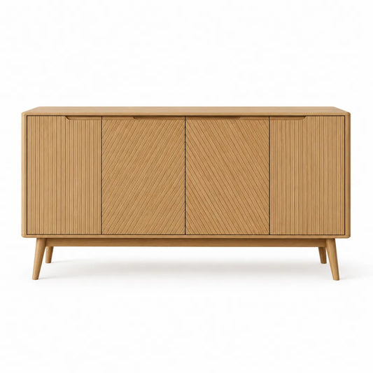 Credenza da sala da pranzo a 4 ante in MDF impiallacciato rovere 180 x 40 x 80 cm naturale