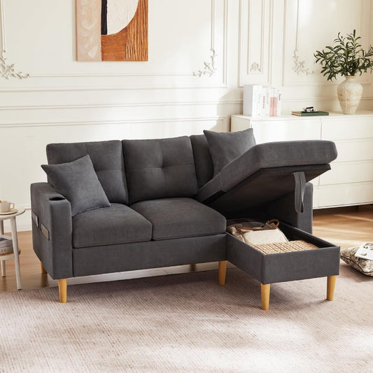 Divano Divano Moderno a Forma di L, a 3 Posti, con Chaiselongue, Portabevande, Spa