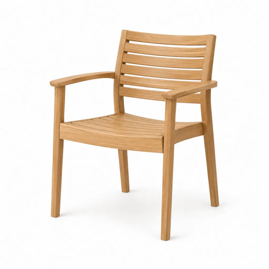 Sedia da giardino con braccioli in legno massello di teak naturale 58 x 60 x 90 cm